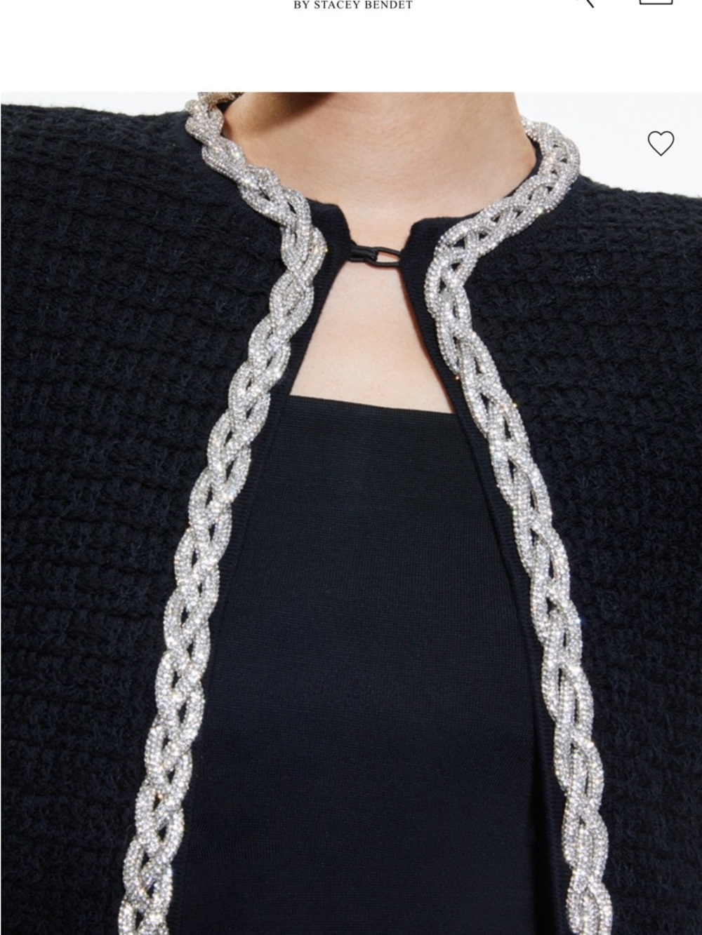Alice + Olivia black open front cardigan with silver braided crystals. NEW! - Picture 5 of 11